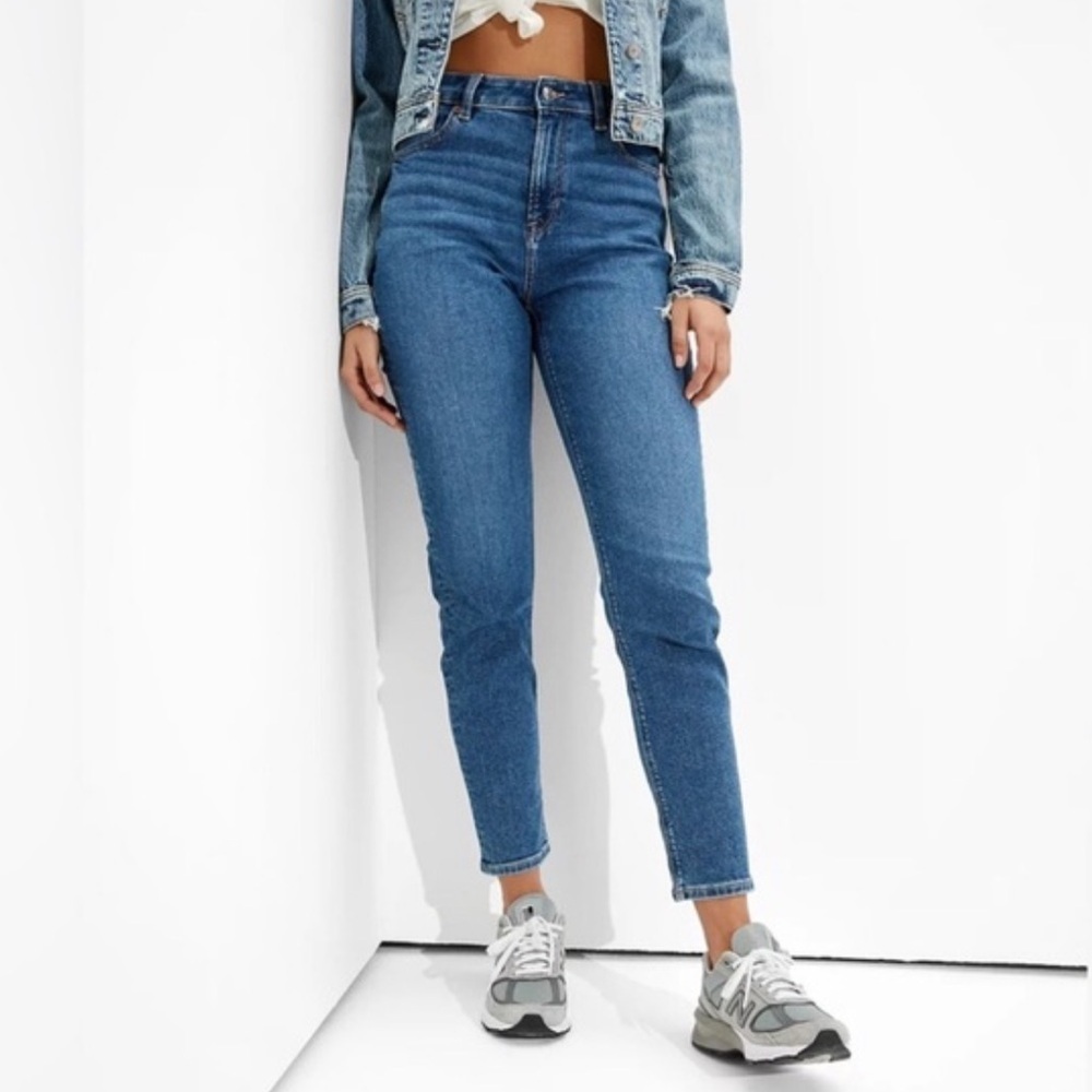 American Eagle Mom Jeans Medium Wash Stretch Sz 12 Long